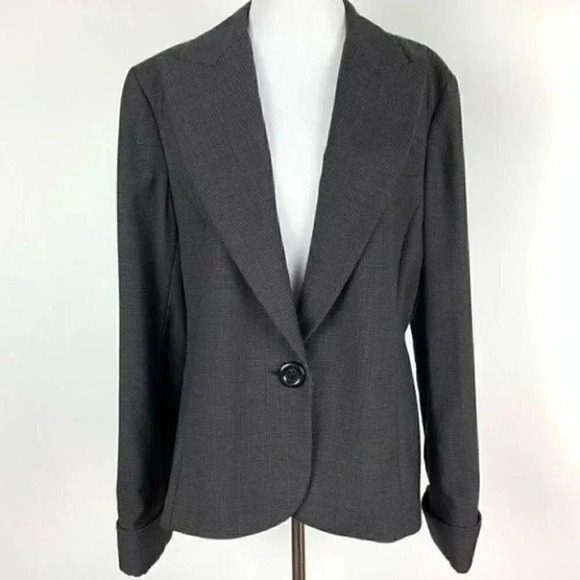 Lafayette 148 blazer size 14 black white 100% wool pindot one button jacket - Picture 2 of 10